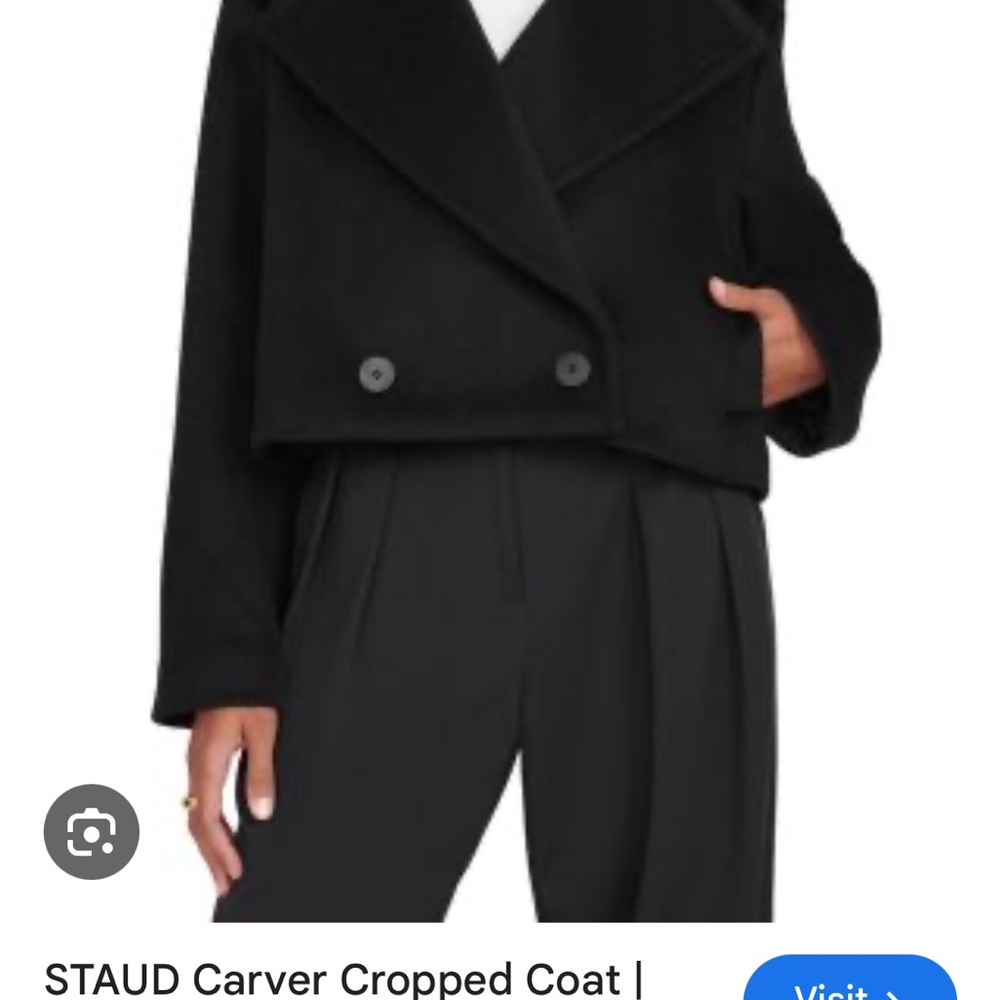 STAUD Black Double-Breasted Cropped Jacket - Mini Carver Coat